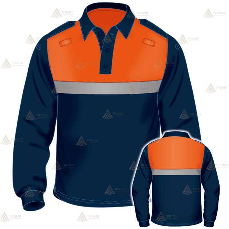 Polo bicolor de manga larga con cinta reflectante para Protección Civil
