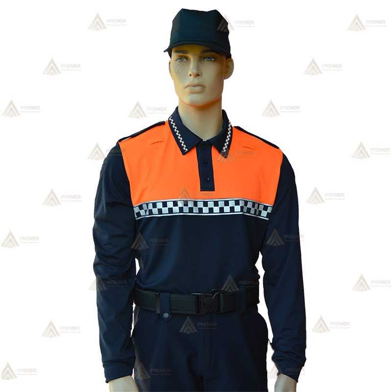 Polo térmico de manga larga con cinta damero reflectante para Protección Civil