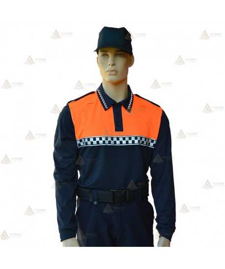 Polo térmico de manga larga con cinta damero reflectante para Protección Civil