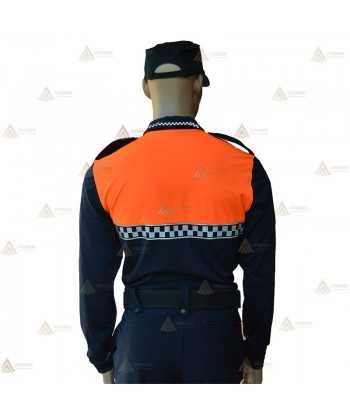Polo térmico de manga larga con cinta damero reflectante para Protección Civil