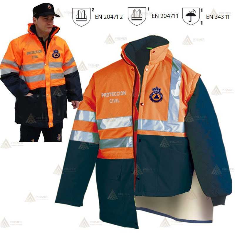 Parka acolchada de alta visibilidad desmontable para Protección Civil