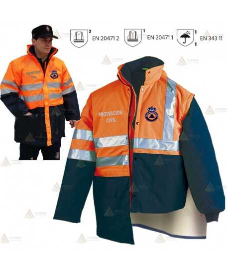 Parka acolchada de alta visibilidad desmontable para Protección Civil
