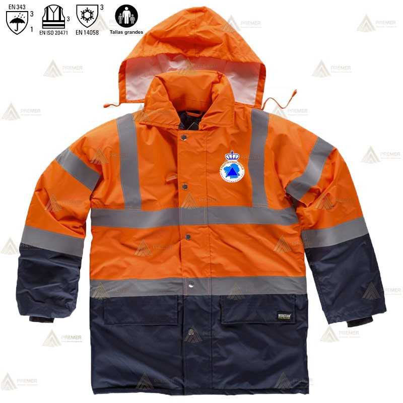 Parka acolchada bicolor de alta visibilidad para Protección Civil