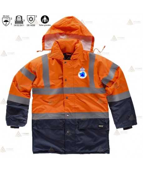 Parka acolchada bicolor de alta visibilidad para Protección Civil