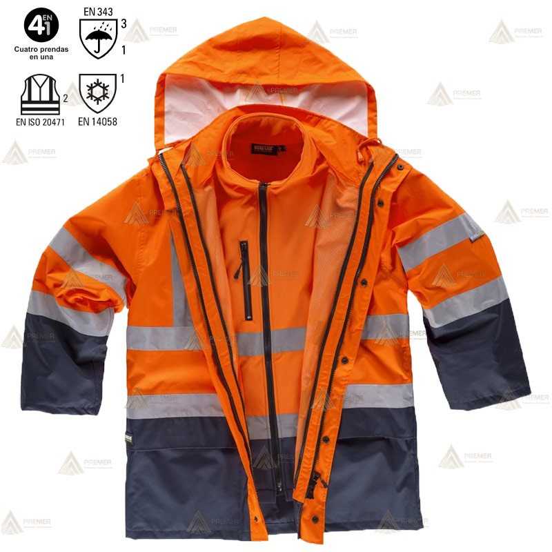 Parka bicolor de alta visibilidad desmontable para Protección Civil