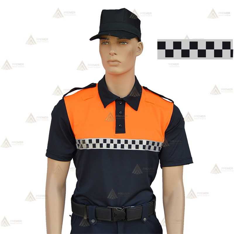 Polo de manga corta con damero reflectante para Protección Civil