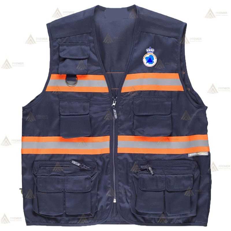 Chaleco tipo reportero con cintas reflectantes bicolor para Protección Civil
