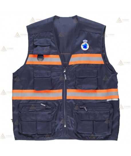 Chaleco tipo reportero con cintas reflectantes bicolor para Protección Civil