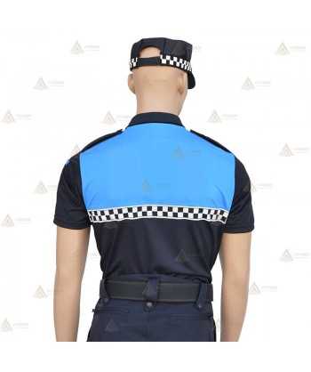 Polo bicolor de manga corta con damero reflectante color blanco para Policía