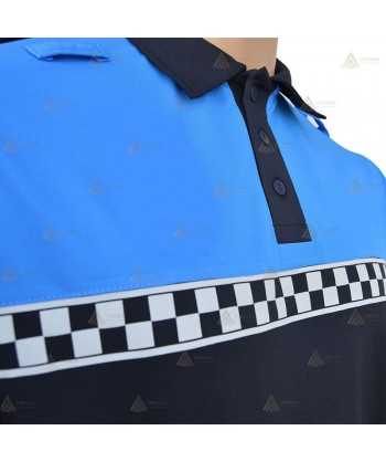 Polo bicolor de manga corta con damero reflectante color blanco para Policía