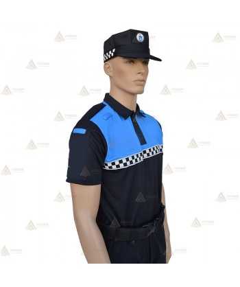 Polo bicolor de manga corta con damero reflectante color blanco para Policía