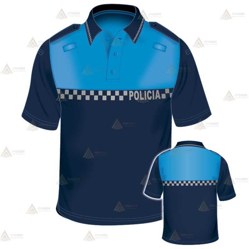 Polo bicolor de manga corta con cinta reflectante damero para Policía
