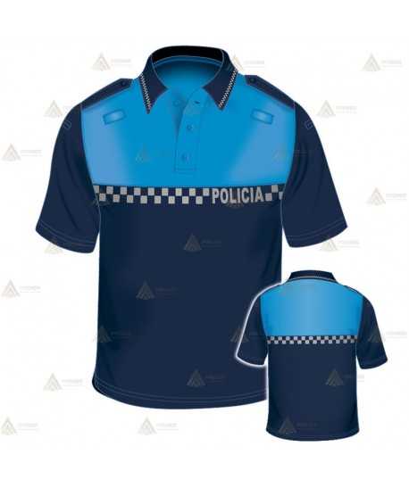 Polo bicolor de manga corta con cinta reflectante damero para Policía