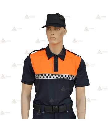 Polo bicolor de manga corta con damero para Protección Civil