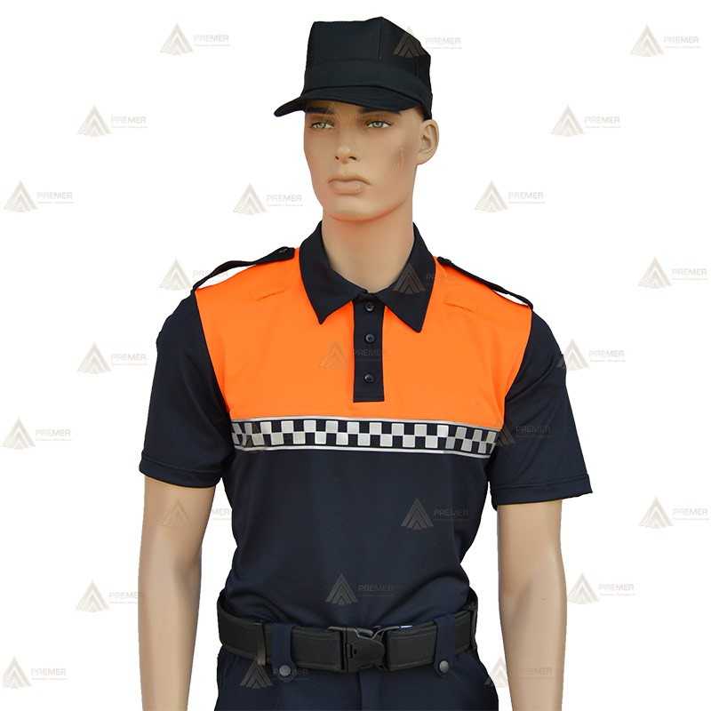 Polo bicolor de manga corta con damero para Protección Civil