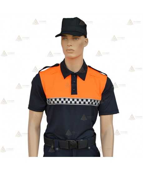 Polo bicolor de manga corta con damero para Protección Civil