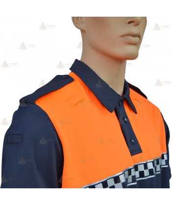 Polo bicolor de manga corta con damero para Protección Civil