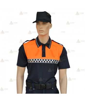 Polo de manga corta con damero reflectante para Protección Civil