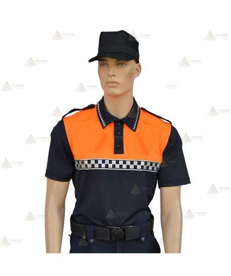 Polo de manga corta con damero reflectante para Protección Civil