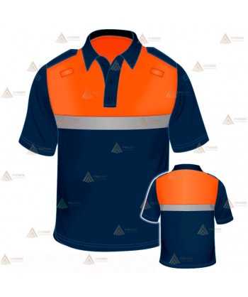 Polo bicolor de manga corta con cinta reflectante color plata para Protección Civil
