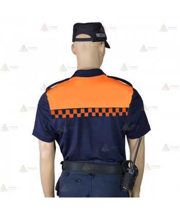 Polo de manga corta con cinta damero reflectante color naranja para Protección Civil