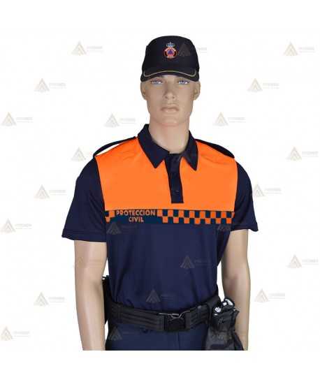 Polo de manga corta con cinta damero reflectante color naranja para Protección Civil