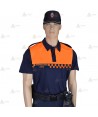 Polo de manga corta con cinta damero reflectante color naranja para Protección Civil