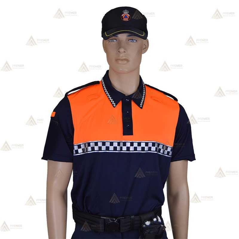 Polo de manga corta con damero reflectante para Protección Civil
