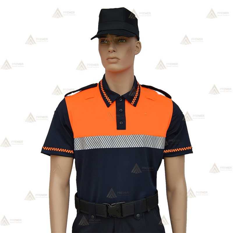 Polo bicolor de manga corta con cinta reflectante segmentada color plata para Protección Civil