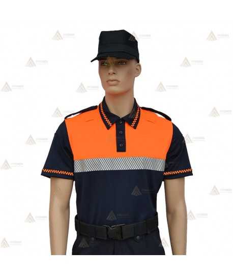 Polo bicolor de manga corta con cinta reflectante segmentada color plata para Protección Civil
