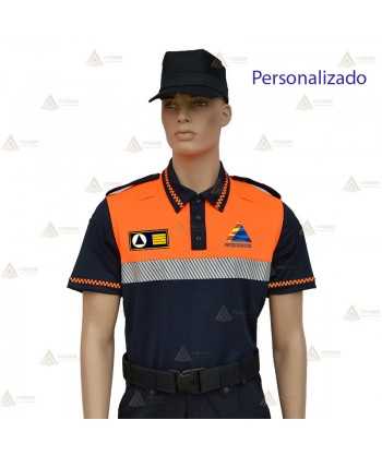 Polo bicolor de manga corta con cinta reflectante segmentada color plata para Protección Civil