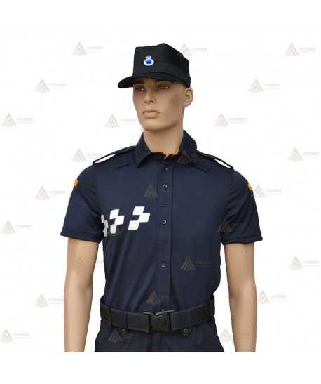 Polo monocolor de manga corta con cinta damero para Protección Civil