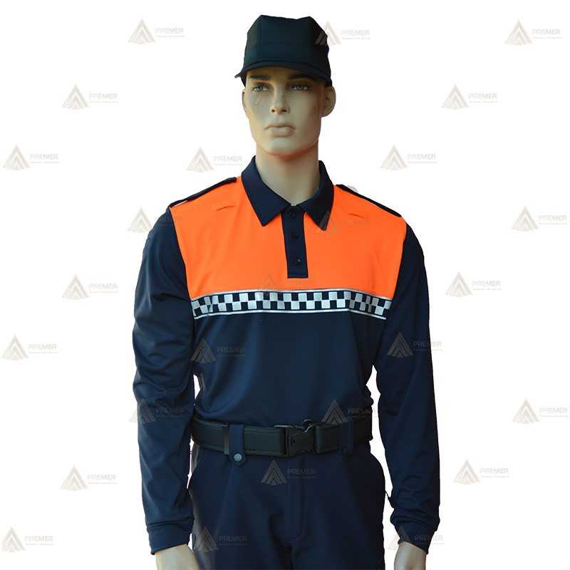 Polo bicolor de manga larga con damero para Protección Civil
