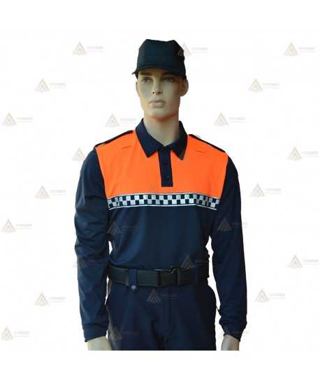 Polo bicolor de manga larga con damero para Protección Civil