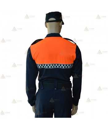 Polo bicolor de manga larga con damero para Protección Civil