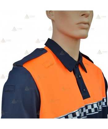 Polo bicolor de manga larga con damero para Protección Civil