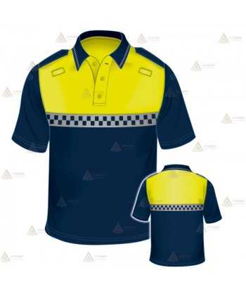 Polo de manga corta con damero reflectante en cuello, pecho y espalda para Policía