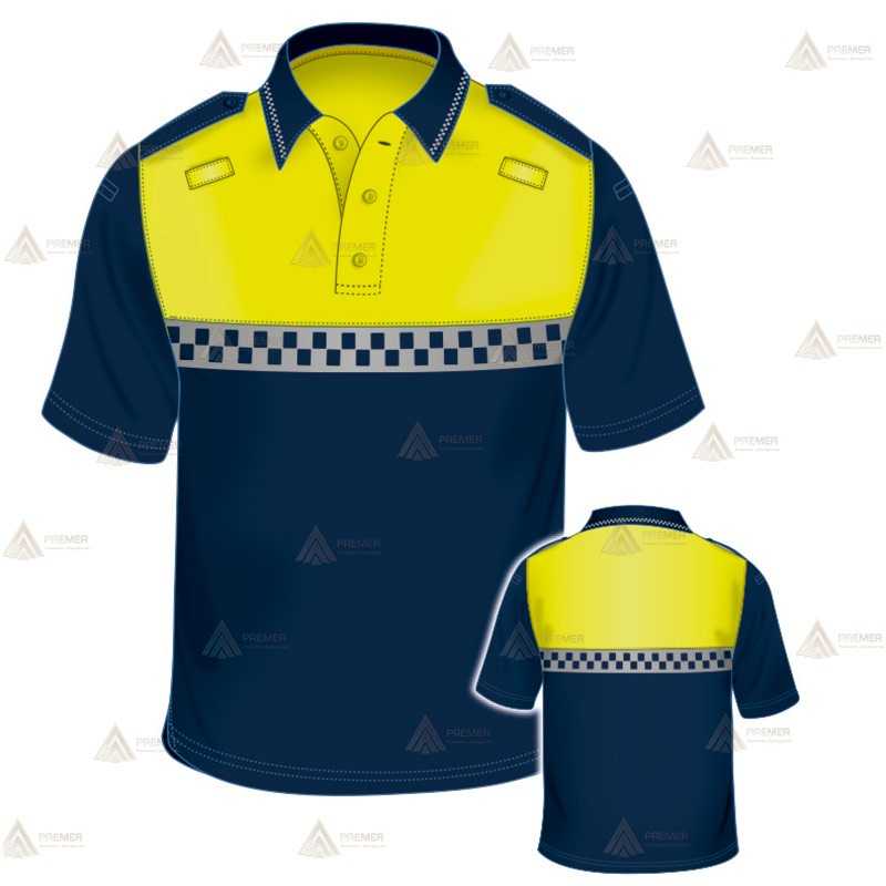 Polo de manga corta con damero reflectante en cuello, pecho y espalda para Policía