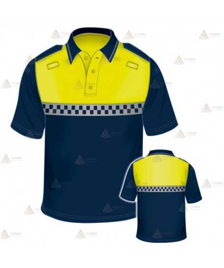 Polo de manga corta con damero reflectante en cuello, pecho y espalda para Policía
