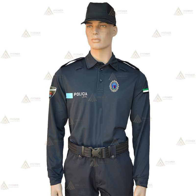 Polo monocolor de manga larga color azul marino para Policía de Extremadura
