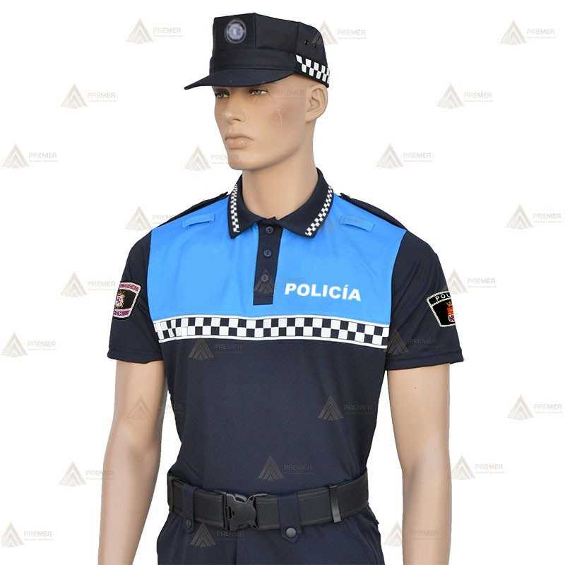 Polo bicolor de manga corta con damero reflectante color blanco para Policía Local de Castilla León