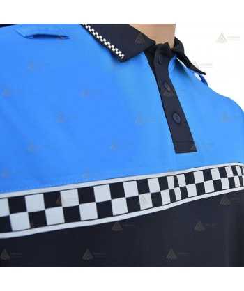 Polo bicolor de manga corta con damero reflectante color blanco para Policía Local de Castilla León
