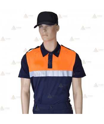 Polo bicolor de manga corta con cinta reflectante color plata para Protección Civil