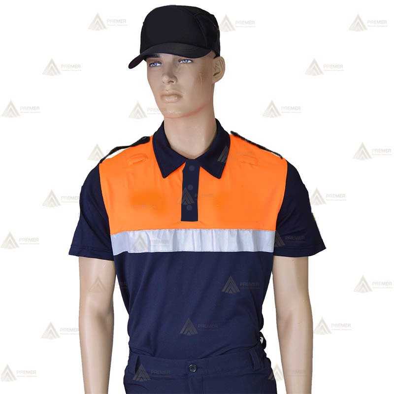 Polo bicolor de manga corta con cinta reflectante color plata para Protección Civil