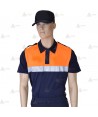 Polo bicolor de manga corta con cinta reflectante color plata para Protección Civil