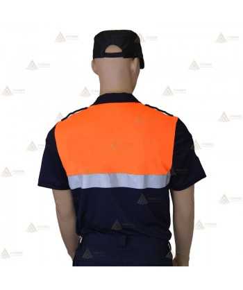 Polo bicolor de manga corta con cinta reflectante color plata para Protección Civil