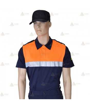 Polo bicolor de manga corta con cinta reflectante color plata para Protección Civil