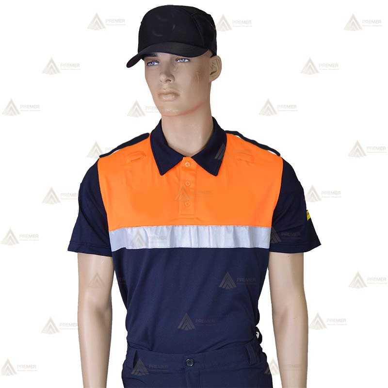 Polo bicolor de manga corta con cinta reflectante color plata para Protección Civil