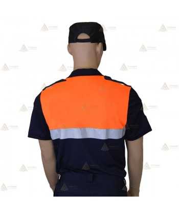 Polo bicolor de manga corta con cinta reflectante color plata para Protección Civil