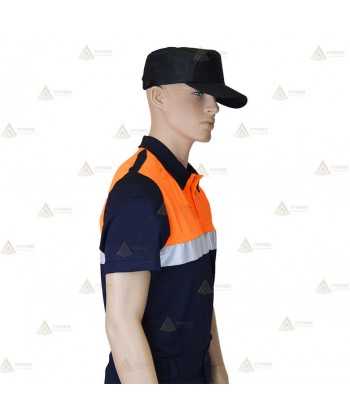 Polo bicolor de manga corta con cinta reflectante color plata para Protección Civil